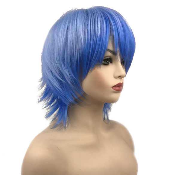 Cosplay Manga pruik twee-kleurig blauw kort haar in laagjes
