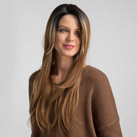 Fashion pruik lang steil haar in laagjes model Sabrina