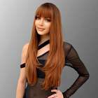 Pruik lang haar grove slag koper rood met pony model Anna