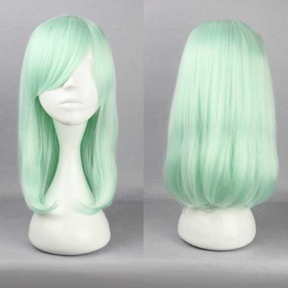 Carnaval pruik schouderlang steil haar pastel mintgroen