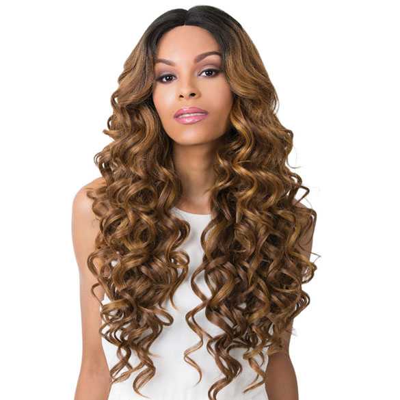 Swiss lace front pruik lang krullend haar model Keeff