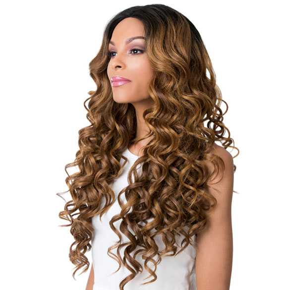 Swiss lace front pruik lang krullend haar model Keeff