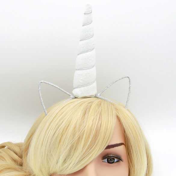 Unicorn haarband met oortjes Wit vilt met zilverdraad