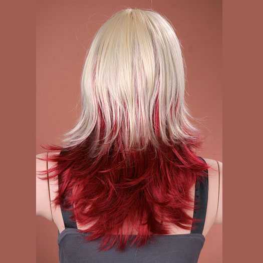 Pruik lang haar razor-cut mix model Hannah rood en blond