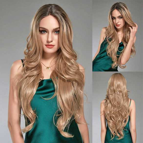 Swiss lace pruik met zeer lang blond haar model 66018