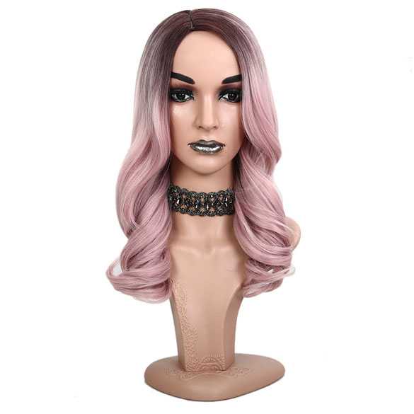 Ombre pruik pastel ijsroze lang golvend haar zonder pony