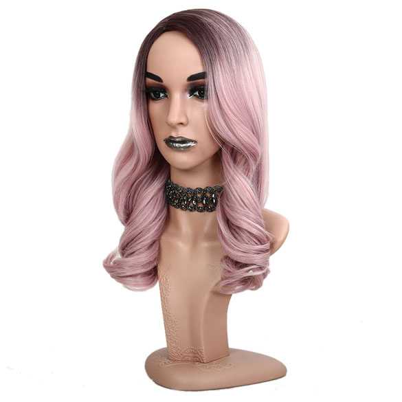 Ombre pruik pastel ijsroze lang golvend haar zonder pony