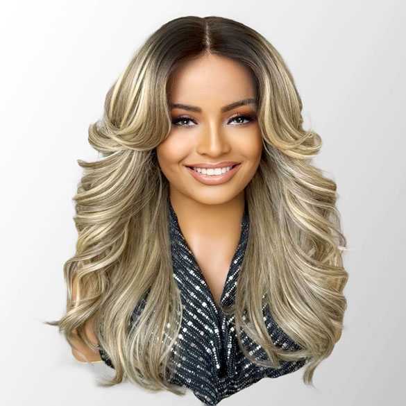 Lace front pruik lang haar in blondmix met grove slag model Imra