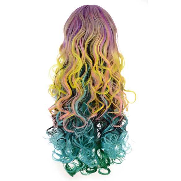 Multicolor carnaval pruik lang krullend haar model Judi