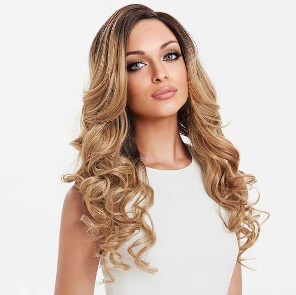Lace front pruik lang krullend haar caramel blondmix model Lisa