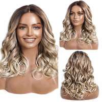 Ombre lace front pruik met lang haar zonder pony blondmix