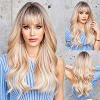 Pruik lang haar grove slagen in goudblond mix model Bianca