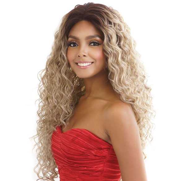 Swiss lace pruik zeer lang krullend haar model Courtney