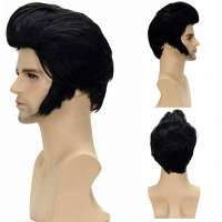 Elvis pruik zwart haar met kuif en bakkebaarden