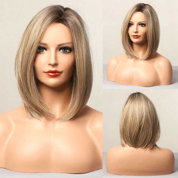 Pruik bob model in blondmix steil haar zonder pony