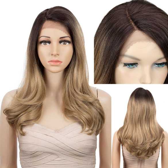 Ombre lace pruik met lang zandblond haar zonder pony