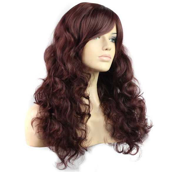 Sexy pruik lang haar met krullen kastanjerood