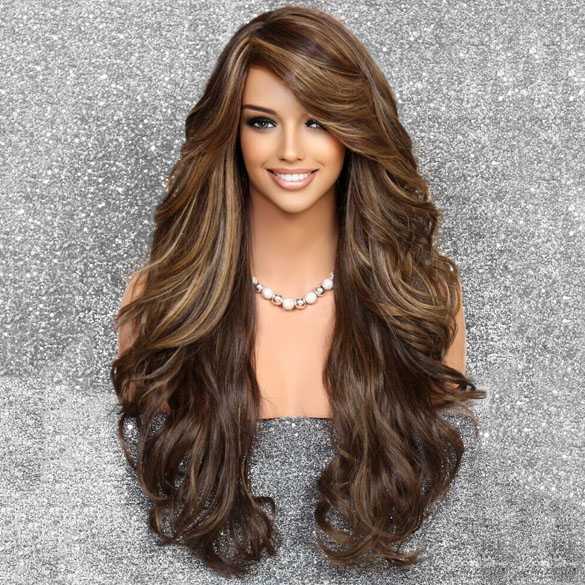 Pruik lang haar met slagen model Vienna kleur FS8-27-613