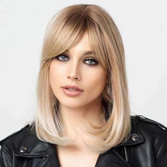 Pruik boblijn met steil haar in warme blondmix model 401