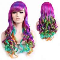 TOP SELLER : Multi color carnaval pruik lang haar met krullen