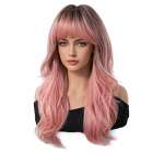 Pruik lang roze haar in grove lagen model met pony