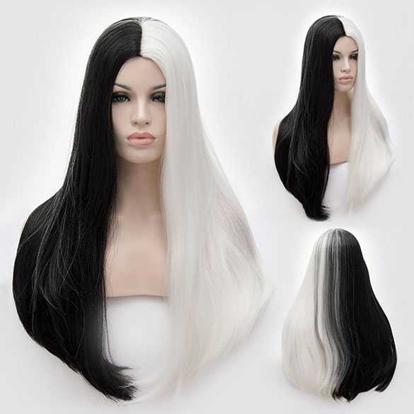 Halloween lolita pruik lang steil haar zwart wit