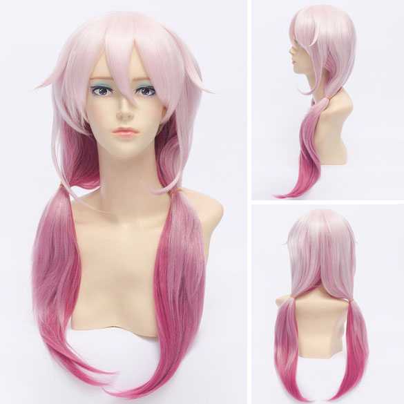 Cosplay pruik ombre roze lang haar met staartjes