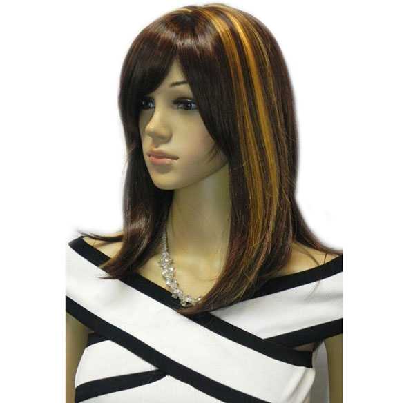 OPRUIMING : Pruik bruin met goudblonde coupe-soleil strengen