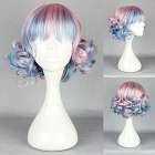 Carnaval pruik kort haar met krulletjes roze blauw