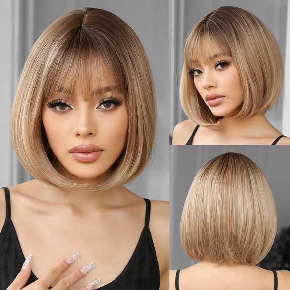 Pruik kort bob model met steil haar model Lotte