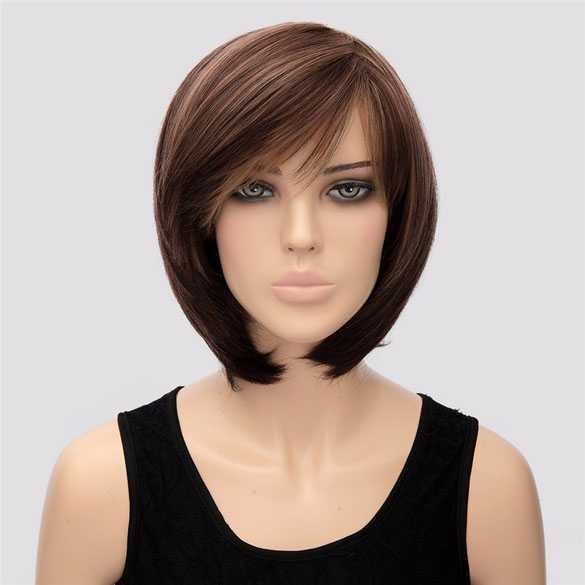 Moderne pruik bob model kastanje bruin mix