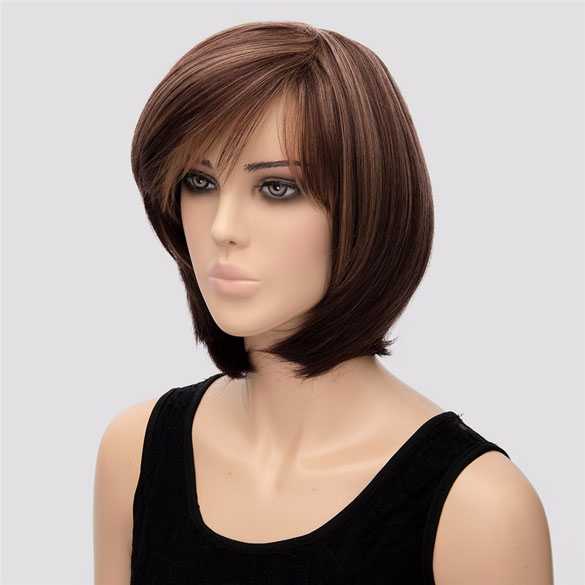 Moderne pruik bob model kastanje bruin mix