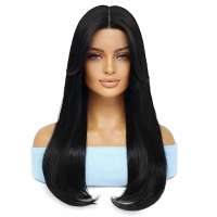 Swiss lace front pruik lang steil bruin haar zonder pony