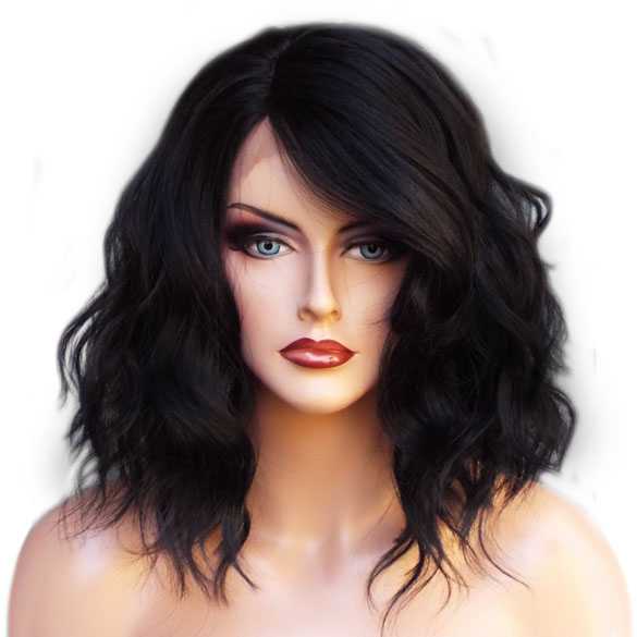 Lace front pruik nonchalant bob model Peagan kleur zwart