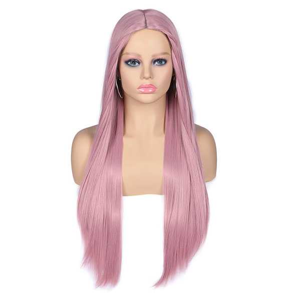 Cosplay pruik lang steil haar zonder pony kleur poeder roze