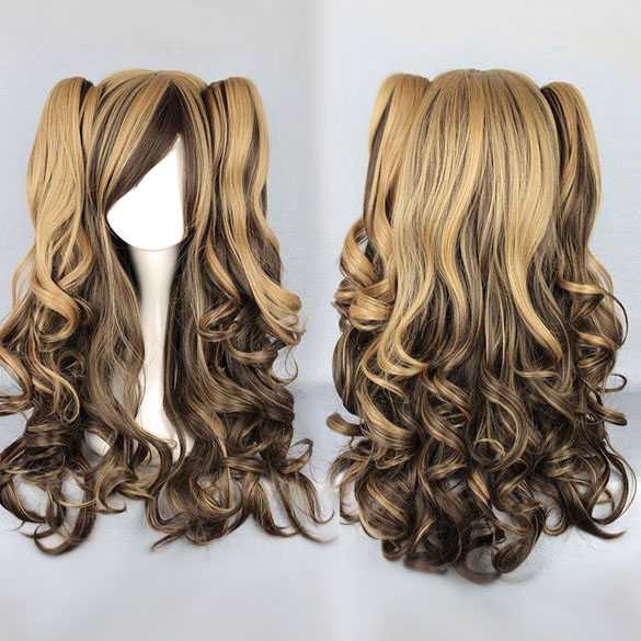 Duo color carnaval pruik met krullen en staarten