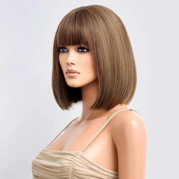 Pruik kort bob model met steil lichtbruin haar model 72-1