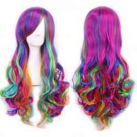 Pruik lang haar met krullen multi-color FireWorks