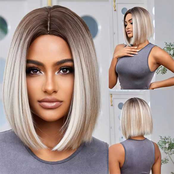 Pruik steil haar bob model lichtblondmix model 2012