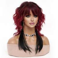 Trendy wavy pruik wijnrood / zwart met langere onderlaag
