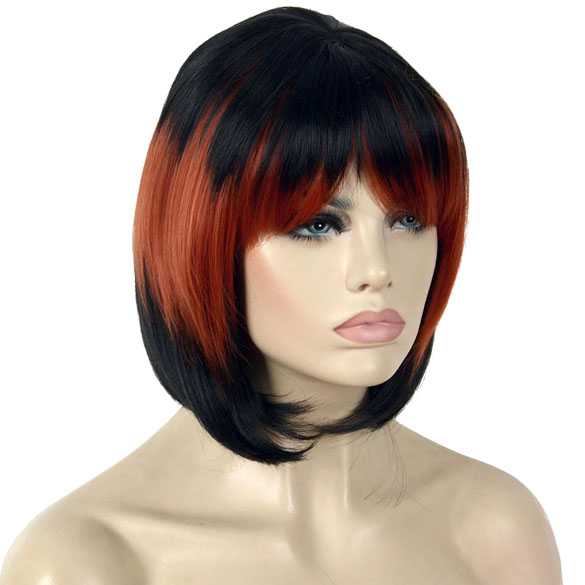 Bi-color pruik steil haar bob model Billie Eilish look