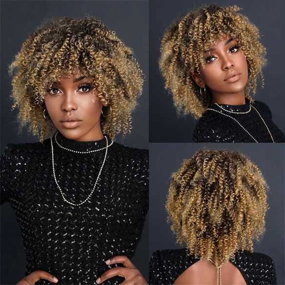 Pruik afro kroes krullend haar blond bruin (B-keuze!)
