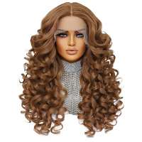 Lace front pruik gingerbruin lang krullend haar zonder pony