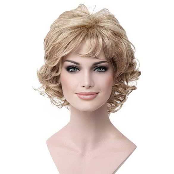 Moderne pruik kort krullend haar blondmix kleur H16-613