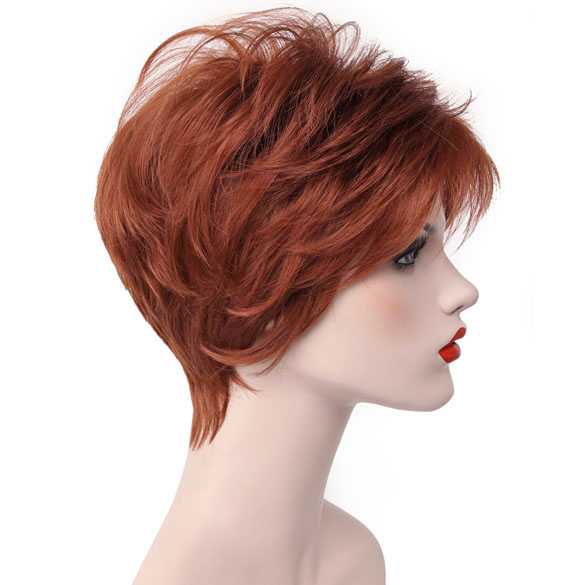 Moderne pruik kort haar in laagjes koper rood kleur 130