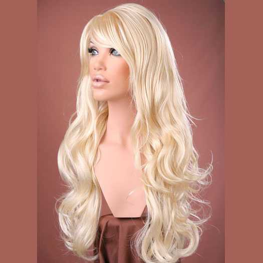 Pruik lang lichtblond krullend haar Broadway Cali Blonde