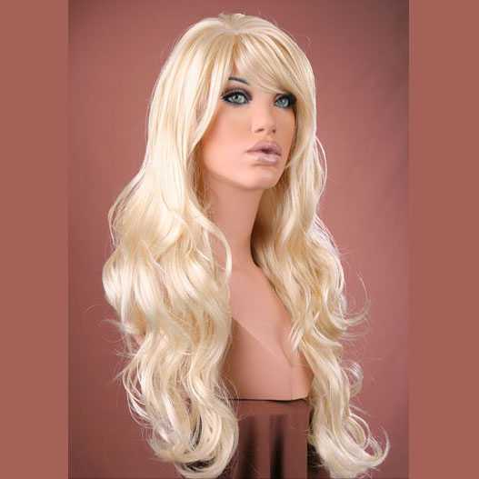 Pruik lang lichtblond krullend haar Broadway Cali Blonde