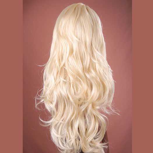 Pruik lang lichtblond krullend haar Broadway Cali Blonde