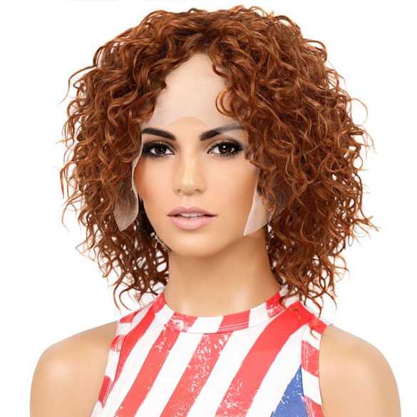Lace front pruik koper kleur met krullen zonder pony Brandy