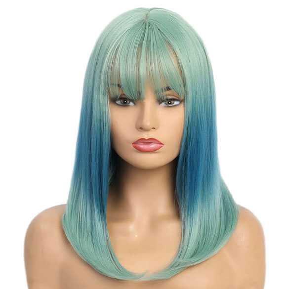 SALE : Duo color pruik groen / blauw lang steil haar